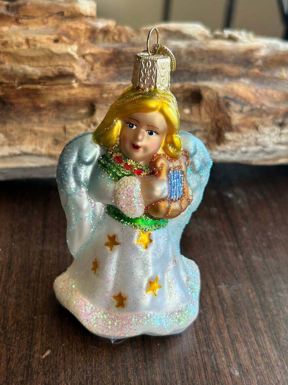 Blown glass angel Christmas ornament